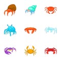 Marine life icons set, cartoon style Royalty Free Stock Photo