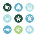 Marine Life Icons Set for Design. Linear Style Royalty Free Stock Photo