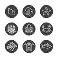 Marine Life Icons Set for Design. Linear Style Royalty Free Stock Photo