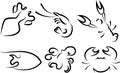 Marine life logo collection. Sketchy seafood - squid, crayfish, crab, octopus, fish, shrimp. Black outline. symbols, logo.