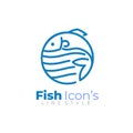 Marine life logo with fish icons, line style, Royalty Free Stock Photo