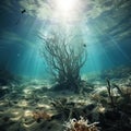 Marine life on the mangrove roots underwater  Made With Generative AI illustration Royalty Free Stock Photo