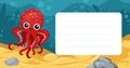 Marine life memo card with cute octopus. Notebook, diary, stationery, organizer page, sticker cartoon vector