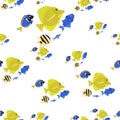 Marine life seamless pattern. Fish shoal. Underwater inhabitants.