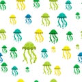 Marine life seamless pattern. Jellyfish. Underwater inhabitants.