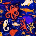 Marine life seamless pattern