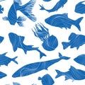 Marine life seamless texture. Fish background. Underwater patter Royalty Free Stock Photo