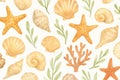Marine life seashells pattern with starfish and coral elements, background Royalty Free Stock Photo