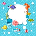 Marine life sticker background with sea animals