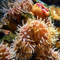 Marine life with striped sea anemone underwater