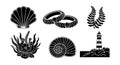 Marine life themed vector set with seashells seaweed coral lighthouse and marine elements for design projects Royalty Free Stock Photo