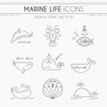 Marine life thin line icon set Royalty Free Stock Photo