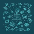 Set of sea or ocean animals icons.Vector illustration