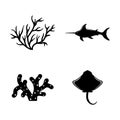 Marine Life, Underwater Inhabitants. Simple Related Vector Icons