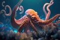 Beautiful underwater octopus in the sea with lovely dramatic lighting