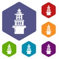 Marine lighthouse icons vector hexahedron