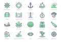 Marine line icons. Vector illustration included icon as anchor, sea wave, message in a bottle, rope, sailor, lighthouse