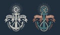 Marine logo, with anchor and heraldic ribbons Royalty Free Stock Photo