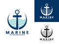Marine logo design vector. Anchor with water logo design vector Royalty Free Stock Photo
