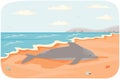 Marine mammal living in water vector illustration. Dolphin lies on sandy beach near ocean Royalty Free Stock Photo