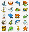 Marine and nautical icons set in line thin and simple line style