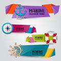Marine nautical travel concept. Horizontal banner template set. Modern hand drawn doodle design. Royalty Free Stock Photo