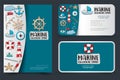 Marine nautical travel corporate identity design set. Flyer and business cards template. Banners for shopping or sale. Royalty Free Stock Photo