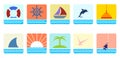 Marine nautical travel icons set. Sea travel elements collection Royalty Free Stock Photo