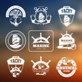 Marine, nautical vector labels on blurred background Royalty Free Stock Photo
