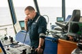 Marine navigational officer is reporting by VHF radio Royalty Free Stock Photo