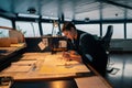 Marine navigational officer during navigational watch on Bridge Royalty Free Stock Photo