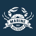 Marine ocean crab. Nautical delicacy seafood logo