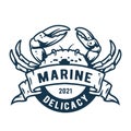 Marine ocean crab. Nautical delicacy seafood logo