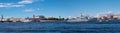 Marine parade in St. Petersburg. Panorama. Warships in the roadstead. Warships on the Neva in the center of St