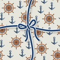 Marine pattern of anchors and steering wheels .