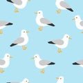 Marine pattern with cute seagull. Nautical pattern with seagull character.