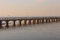 Marine pier for boats and yachts against the backdrop of the sunset. The Gulf of Finland. Royalty Free Stock Photo