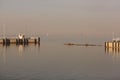 Marine pier for boats and yachts against the backdrop of the sunset. The Gulf of Finland. Royalty Free Stock Photo