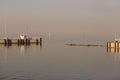 Marine pier for boats and yachts against the backdrop of the sunset. The Gulf of Finland. Royalty Free Stock Photo