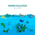 Marine pollution vector illustration with water and garbage