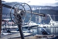 Marine port background with yacht equipment detail