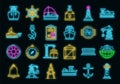 Marine port icons set vector neon