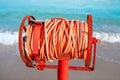 Marine rescue rope on beach Royalty Free Stock Photo