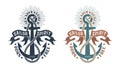 Marine retro emblem in the stamp style