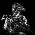 Marine rider with rifle and night vision goggles Royalty Free Stock Photo