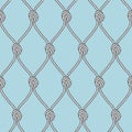 Marine rope fishnet with knots seamless vector background. Nautical repeating texture