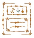 Rope frames and rope knots isolated vector Set Royalty Free Stock Photo