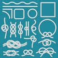 Marine rope knot. Ropes frames, cordage knots and decorative cord divider isolated vector set