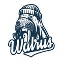 Marine sail walrus with pipe. Nautical sailor logo