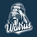 Marine sail walrus with pipe. Nautical sailor logo